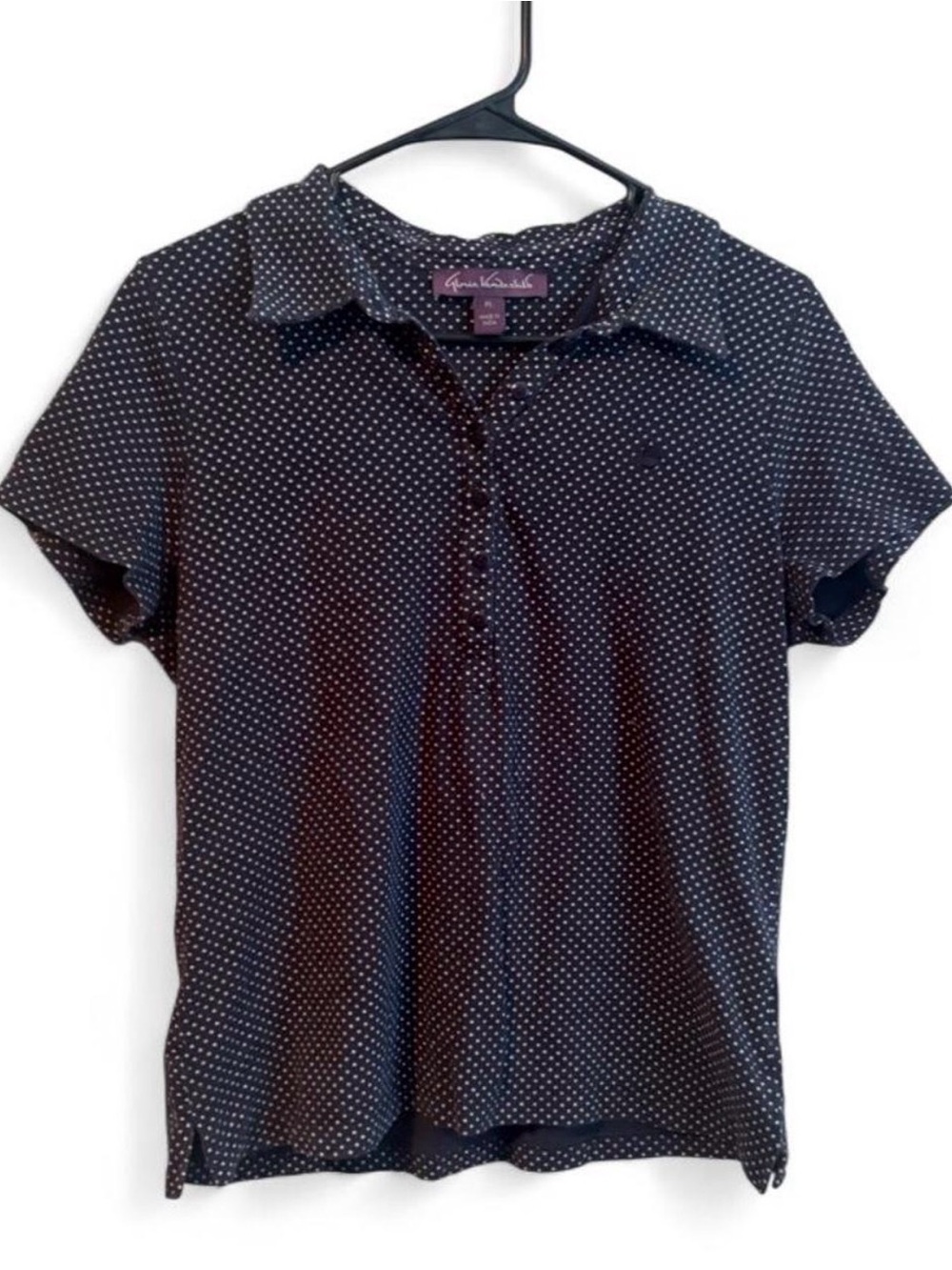 Gloria Vanderbilt Navy Polka Dot Short Sleeve Polo Top